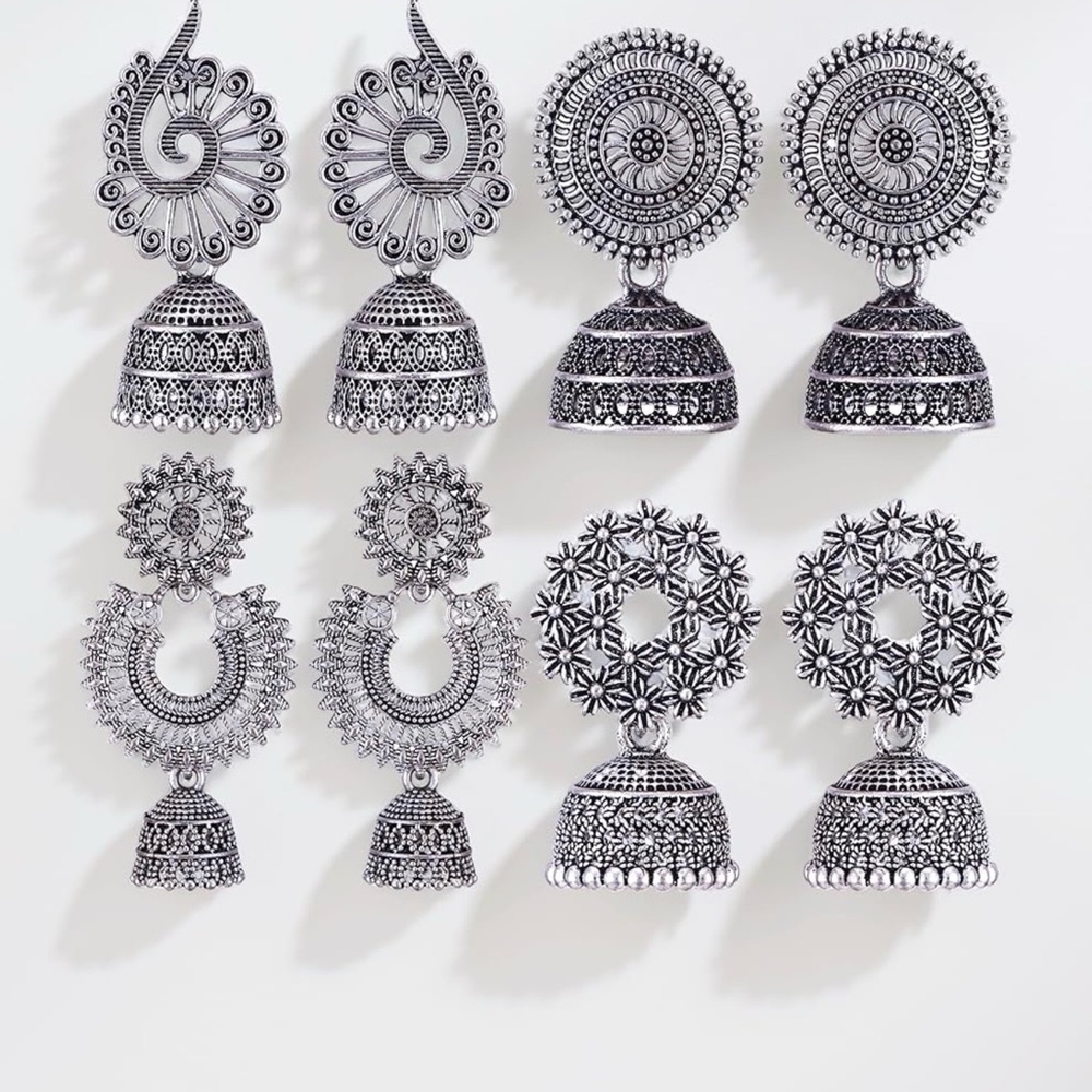 Intricate Silver tone Jhumka Earrings 1 for $8 or 2 for $12